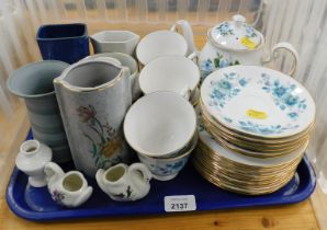 Queen Ann bone china teawares, to include teapot, tea cups, saucers, bread plates, a quantity of vas