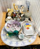 A large meat platter, various collector's plates, a quantity of ornaments, tea cups, saucers and som