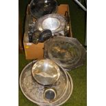 Silver plated items, to include muffin dishes, trays, etc. (1 box)