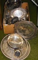 Silver plated items, to include muffin dishes, trays, etc. (1 box)