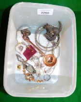Costume jewellery, to include a St Christopher necklace, small white metal and marcasite cased lady'