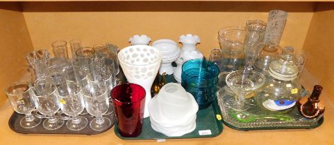 Glassware to include vases, jars, lamp shades, and drinking vessels, including wine glasses. (4 tra