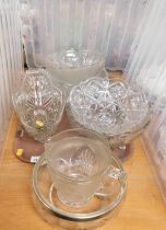 Glassware, items to include cut glass bowls, salad bowl, centre bowl, measuring jug, and a silver pl