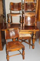 A draw leaf dining table and four chairs, and a stool. (6) This lot is to view and collect at our a