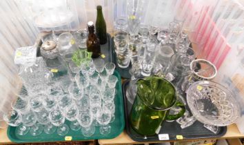 Cut glass decanters, bowls, jugs, drinking glasses, vase, etc. (4 trays)