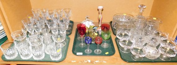Glassware, to include coloured glass, cut glass drinking glasses, tumblers, large bowls, glass jug a