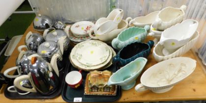 Picquot ware style teapots, plates, cake plates, small butter dish and a quantity of planters, etc.