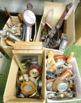 Four boxes of assorted barometers, items include wheel barometers, stick barometers, etc., and assoc