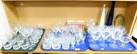 Glassware including vases, drinking glasses, cut glass tumblers, sherry glasses, etc. (1 shelf)