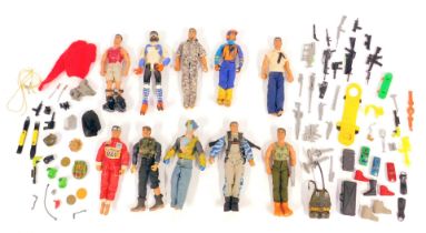 A collection of Action Men, in varying costumes, and uniforms.