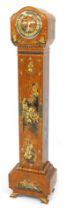 A figured walnut grandmother clock, with chinoiserie decoration of figures, horses and pagodas, with