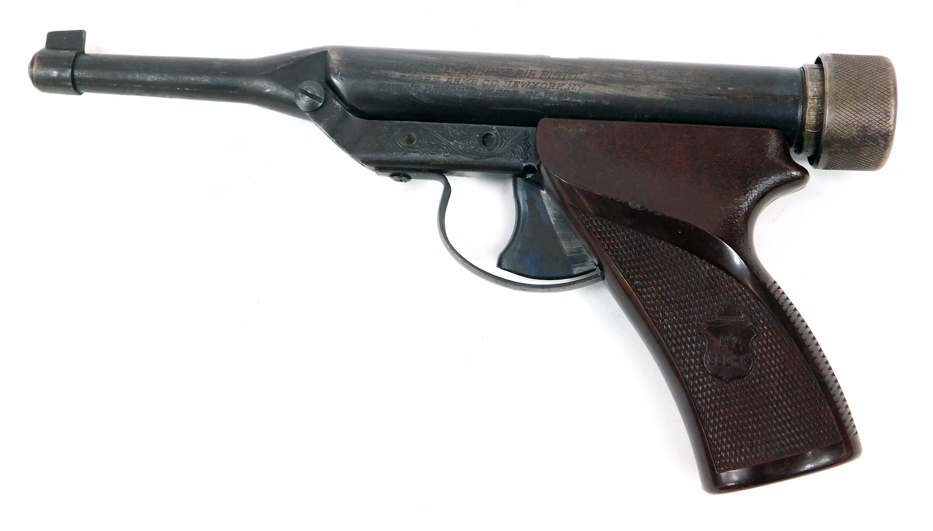 A Hy-Score .22 calibre air pistol, by The Hy-Score Co New York, (the Bakelite handle AF).