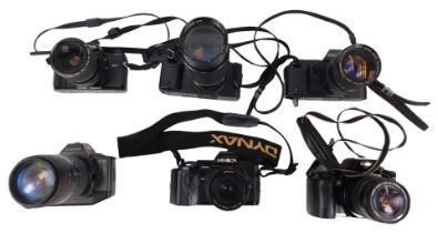 Various cameras with lenses, to include Canon T70, Canon EOS 600, Minolta X700, Canon EOS 1000F, Min