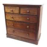 A Victorian mahogany chest, of two short and three long graduated drawers, turned drop handles, on a