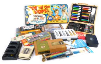 A group of artist related materials, to include watercolour pencils, glass liner, ink pads, nibs, wa