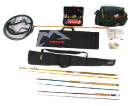 A group of fishing tackle, to include net, canvas bag, fishing rods, etc. (a quantity)