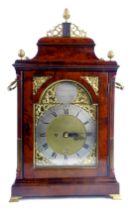 An 18thC mahogany cased bracket clock, with silvered Roman numeric dial, and Arabic minutes counters