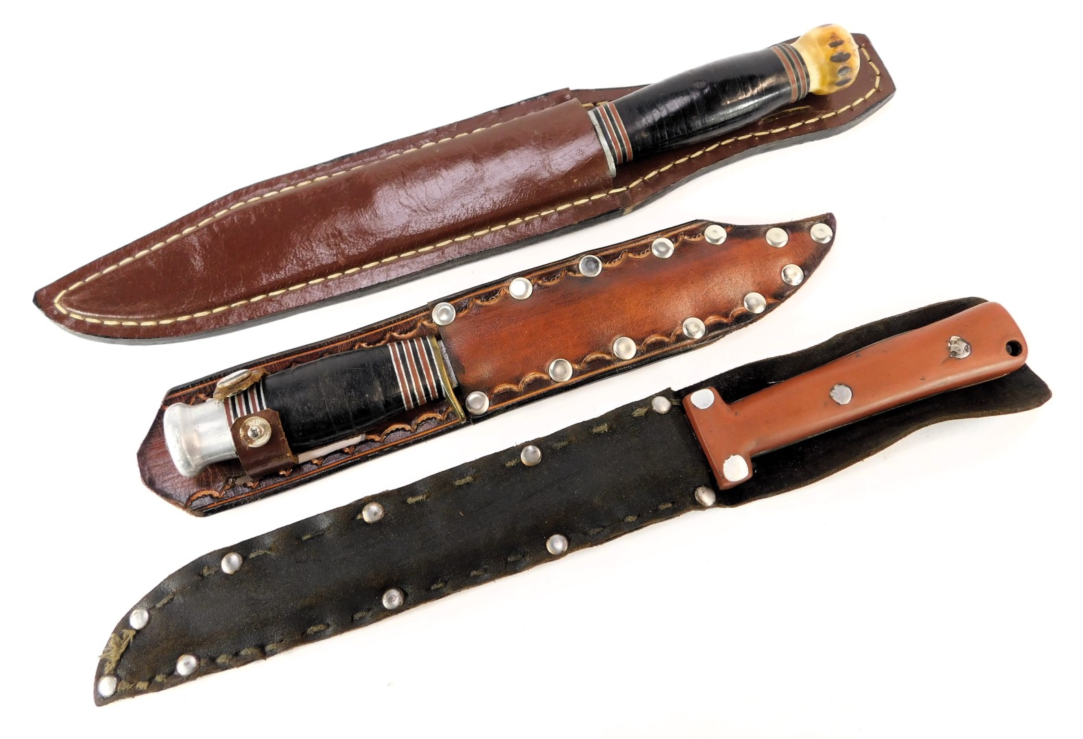 Two sheath knives and a bayonet, one sheath knife the blade stamped George Butler & Co Sheffield Eng - Image 3 of 3