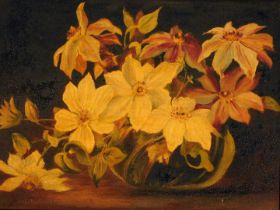 J E Burlison. Floral still life, oil on canvas, signed, 30cm x 39.5cm.
