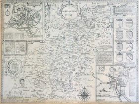After John Speede. A map of Northamptonshire, detailing various Coats of Arms, etc, 40cm x 52cm.