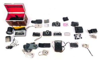 A quantity of camera accessories, a large quantity of camera backs, cameras, etc. (2 boxes)