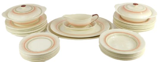 A Grays pottery part dinner service decorated in the Art Deco style, each piece decorated with bande