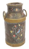 A barge ware painted milk churn.