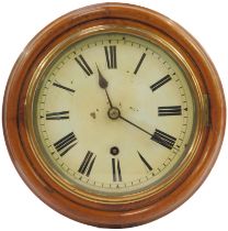 A mahogany cased wall clock, circular cream enamel dial bearing Roman numerals, thirty hour movement