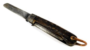 A late 19thC jack knife, with antler grip and copper lanyard loop, the blade stamped Non?ll, and Jos