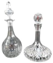 A cut glass ship's decanter and stopper, 29cm high, together with a cut glass mallet shaped decanter