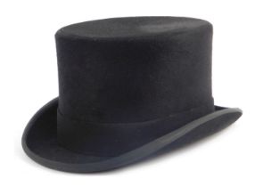 A Christie's London black top hat, size UK 7, inner circumference 57cm.