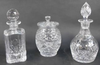 A group of glass ware, comprising a Stuart cut glass decanter, of square form, with stopper, 24cm hi