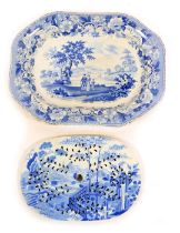 A Wedgwood pottery drip tray, blue and white decorated with Oriental scene, 39cm wide, together with