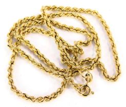 A 9ct gold rope twist necklace, 44cm long, 3.3g.