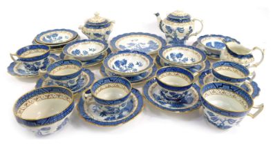 A Booths pottery part tea service decorated in the Real Old Willow pattern, to include teapot, lidde