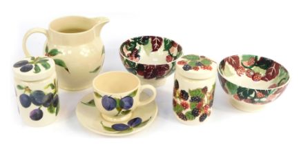 A group of Emma Bridgewater pottery decorated in the Fruits pattern, comprising two blackberry Frenc