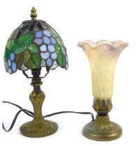 A Tiffany style table lamp, the shade decorated with grapes, 32cm high, together with a further tabl