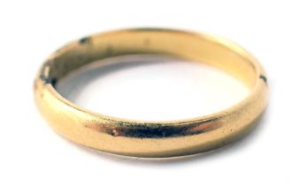 A 22ct gold wedding band, of plain design, size N, 3.8g.