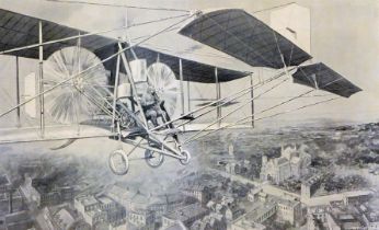 After Charles M Sheldon. Mr S F Cody at the steering wheel of his aeroplane, magazine print from Bla