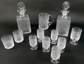 A group of Whitefriars type glassware, to include two decanters and stoppers, tankard, tumblers, etc