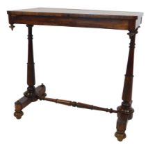 A Victorian rosewood library table, with leather top, and turned legs, 75cm x 45cm. (AF)