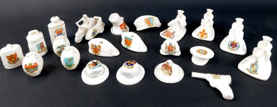 A collection of crested china World War One interest, to include Arcadian Tommy with machine gun (x4
