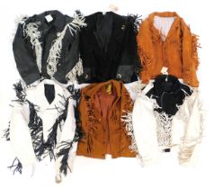 A group of suede and leather Western style fringed jackets, differing designs and colours, various s