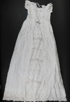 A late 19th/early 20thC cotton Christening gown, with broderie anglaise and lace work central panel,