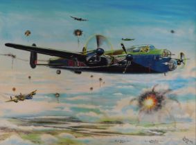 Trubney K F S (?). Study of a Lancaster aeroplane, To Wizernes July 20th 1944 (Northern France), oil