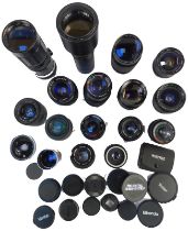 A quantity of miscellaneous camera lenses, makers to include Paragon, Tokina, Sigma, Olympus, Karene