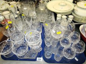 A group of glassware, to include cut glass bowls, liqueur glasses, condiment jar and cover, decanter