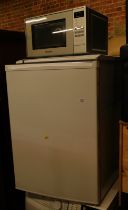 A freezer, together with a Panasonic microwave, NN-E28JMM. (2)