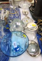 Decorative glassware, to include blue glass dish, salad servers, etc. (a quantity)