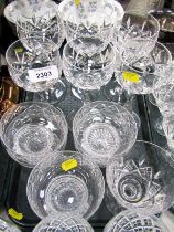 A set of six cut glass hock glasses, together with a rummer and six cut glass finger bowls.